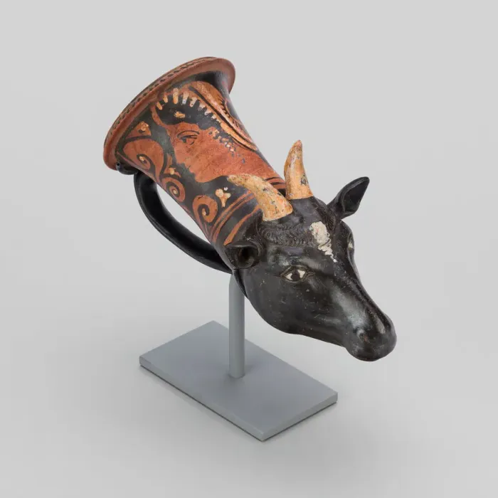 Framed Print : Rhyton (Drinking Vessel) in Shape of Sheeps Head, 320-310 BCE. Creator: Painter of Leningrad 955