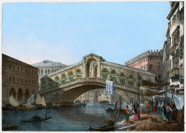 Rialto Bridge, Venice, Italy, 19th century(?).Artist: Kirchmayn