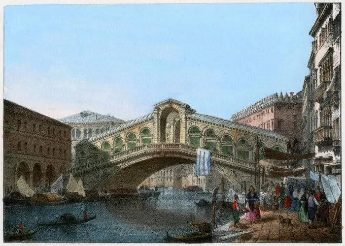 Framed Print : Rialto Bridge, Venice, Italy, 19th century(?). Artist: Kirchmayn Framed Print : Rialto Bridge, Venice, Italy, 19th century(?). Artist: Kirchmayn