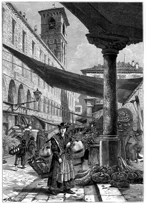 Framed Print : Rialto fruit market, Venice, Italy, 19th century. Artist: Whymper Framed Print : Rialto fruit market, Venice, Italy, 19th century. Artist: Whymper