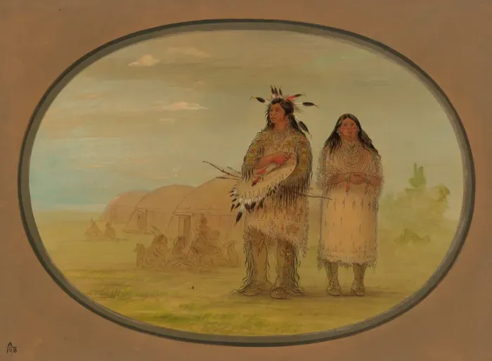 Framed Print : Riccarree Chief and His Wife, 1861 / 1869. Creator: George Catlin Framed Print : Riccarree Chief and His Wife, 1861 / 1869. Creator: George Catlin