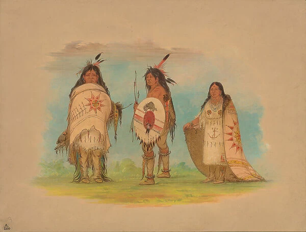 Three Riccarree Indians, 1861. Creator: George Catlin