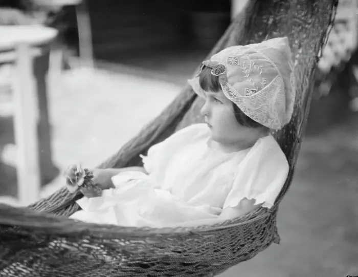 Framed Print : Rice, Isaac, Mrs. grandaughter of, in a hammock, 1920 July 26. Creator: Arnold Genthe Framed Print : Rice, Isaac, Mrs. grandaughter of, in a hammock, 1920 July 26. Creator: Arnold Genthe