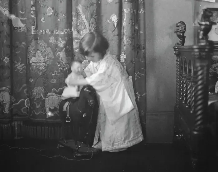 Framed Print : Rice, Isaac, Mrs. grandaughter of, playing with a doll, 1920 May 27. Creator: Arnold Genthe Framed Print : Rice, Isaac, Mrs. grandaughter of, playing with a doll, 1920 May 27. Creator: Arnold Genthe
