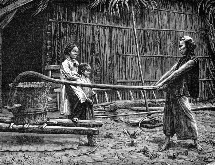 Framed Print : Rice mill, Indochina, 19th century. Artist: Robin Framed Print : Rice mill, Indochina, 19th century. Artist: Robin