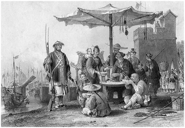 Rice sellers at the military station of Tong-Chang-foo, China, 19th century.Artist: R Staines