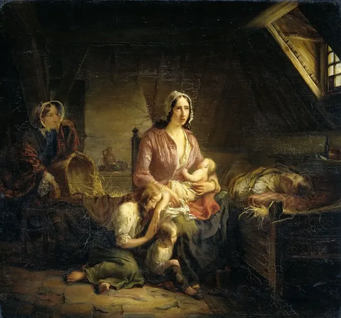 Framed Print : A Rich Lady Visits a Poor Family, 1853. Creator: Gerardus Terlaak Framed Print : A Rich Lady Visits a Poor Family, 1853. Creator: Gerardus Terlaak