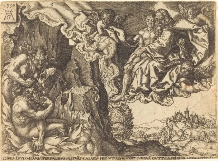 Framed Print : The Rich Man in Hell. Creator: Heinrich Aldegrever Framed Print : The Rich Man in Hell. Creator: Heinrich Aldegrever