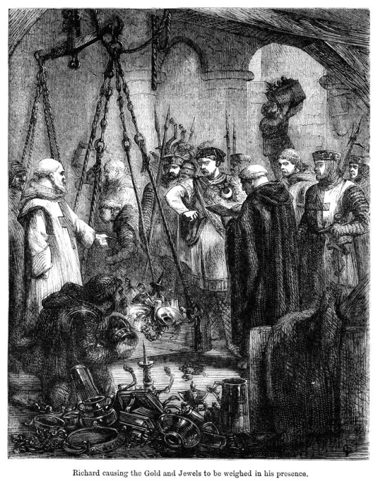Framed Print : Richard causing the gold and jewels to be weighed in his presence Framed Print : Richard causing the gold and jewels to be weighed in his presence