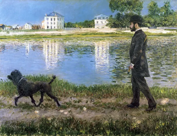 Framed Print : Richard Gallo and His Dog at Petit Gennevilliers, c1883-1884. Artist: Gustave Caillebotte Framed Print : Richard Gallo and His Dog at Petit Gennevilliers, c1883-1884. Artist: Gustave Caillebotte