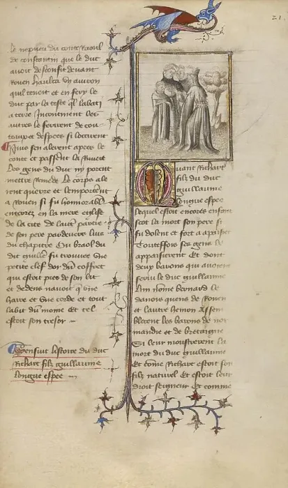 Framed Print : Richard I with Two Barons and his Mother; Chronique de Normandie, about 1400-1415. Creator: Unknown Framed Print : Richard I with Two Barons and his Mother; Chronique de Normandie, about 1400-1415. Creator: Unknown