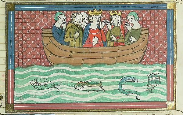 Richard the Lionheart sailing (From 'Li rommans de Godefroy de Buillon et de Salehadin'), 1337. Creator: Maître de Fauvel (active 1314-1340). Richard the Lionheart sailing (From 'Li rommans de Godefroy de Buillon et de Salehadin')