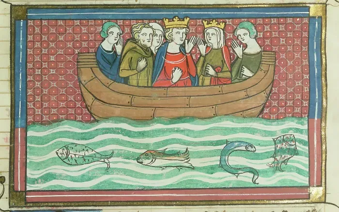 Framed Print : Richard the Lionheart sailing (From Li rommans de Godefroy de Buillon et de Salehadin'), 1337. Creator: Maître de Fauvel (active 1314-1340). Richard the Lionheart sailing (From Li rommans de Godefroy de Buillon et de Salehadin') Framed Print : Richard the Lionheart sailing (From Li rommans de Godefroy de Buillon et de Salehadin'), 1337. Creator: Maître de Fauvel (active 1314-1340). Richard the Lionheart sailing (From Li rommans de Godefroy de Buillon et de Salehadin')