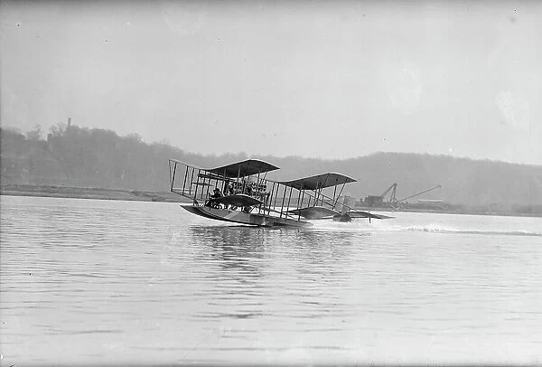 Richardson Tandem Biplane Hydroplane Taking Off On Potomac, April, 1916. Creator: Harris & Ewing. Richardson Tandem Biplane Hydroplane Taking Off On Potomac, April, 1916. Creator: Harris & Ewing