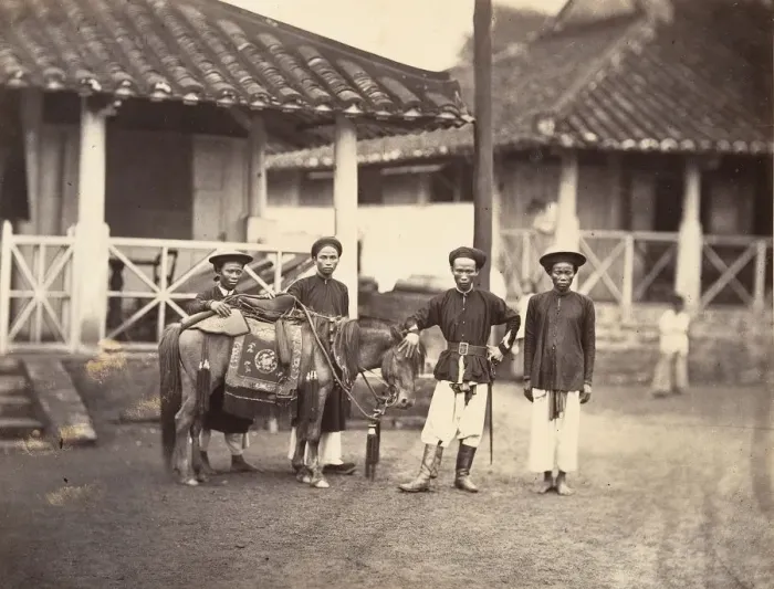 Framed Print : Riche Annamite montant a cheval, Cochinchine, 1866. Creator: Emile Gsell Framed Print : Riche Annamite montant a cheval, Cochinchine, 1866. Creator: Emile Gsell