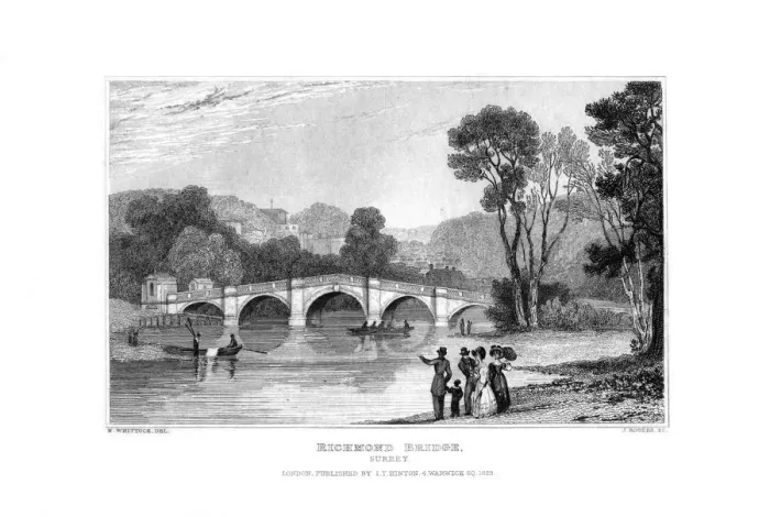 Framed Print : Richmond Bridge, London, 1829. Artist: J Rogers Framed Print : Richmond Bridge, London, 1829. Artist: J Rogers