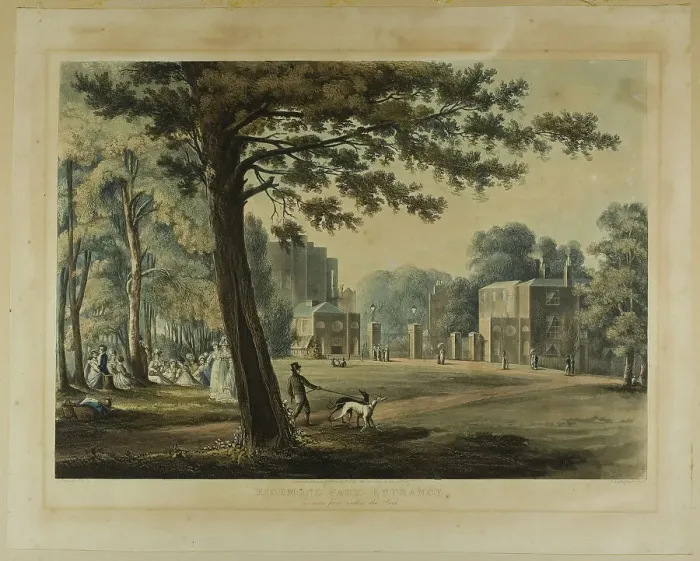 Framed Print : Richmond Park Entrance, 1819. Creator: Thomas Sutherland