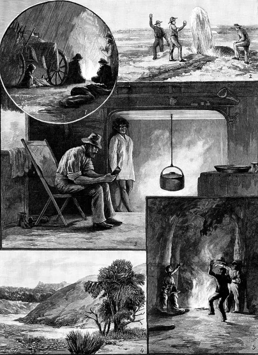 Framed Print : A Ride Across Australia - sketches by Mr. A. J. Vogan, 1890. Creator: P Naumann Framed Print : A Ride Across Australia - sketches by Mr. A. J. Vogan, 1890. Creator: P Naumann
