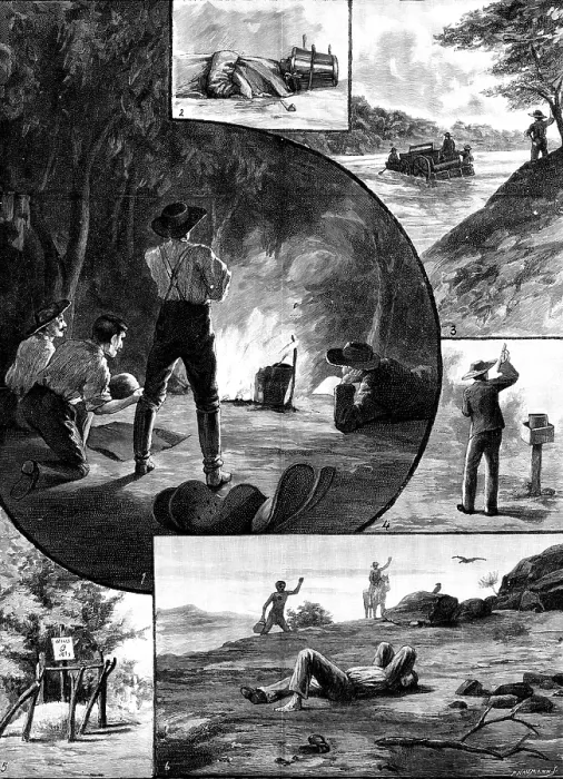 Framed Print : A Ride Across Australia - sketches by Mr. A. J. Vogan, 1890. Creator: P Naumann Framed Print : A Ride Across Australia - sketches by Mr. A. J. Vogan, 1890. Creator: P Naumann