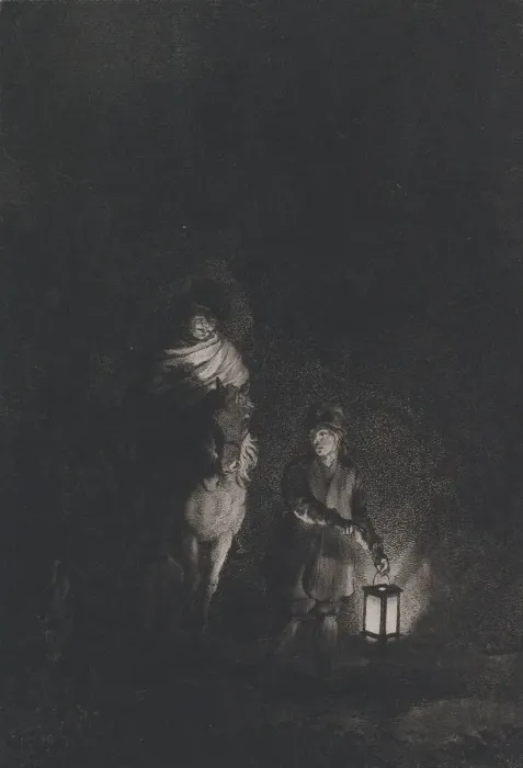Framed Print : Rider and boy with lantern, 1797. Creator: Adam von Bartsch Framed Print : Rider and boy with lantern, 1797. Creator: Adam von Bartsch