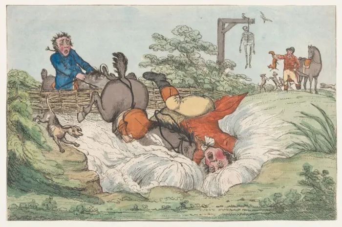 Framed Print : A Rider Falls into Water, 1780-1820. Creator: Unknown Framed Print : A Rider Falls into Water, 1780-1820. Creator: Unknown