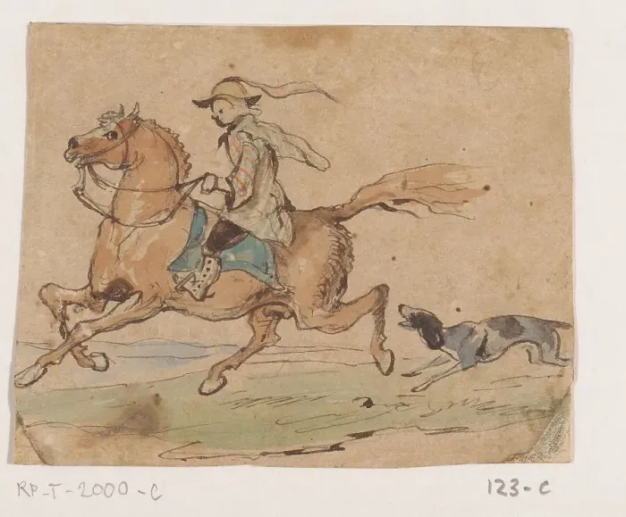 Framed Print : Rider on galloping horse, 1849. Creator: Johannes Tavenraat Framed Print : Rider on galloping horse, 1849. Creator: Johannes Tavenraat