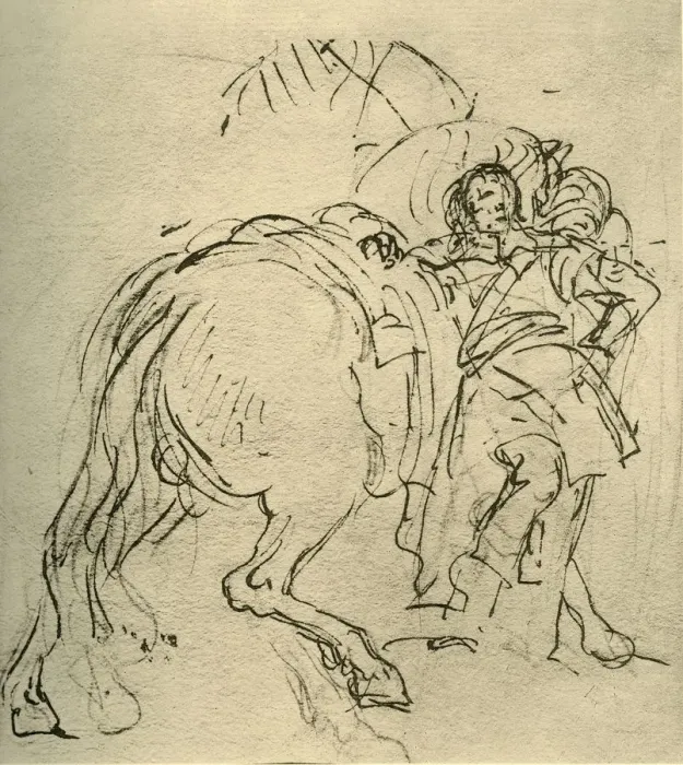 Framed Print : A rider leaning on his horse, c1740s, (1928). Artist: Giovanni Battista Tiepolo Framed Print : A rider leaning on his horse, c1740s, (1928). Artist: Giovanni Battista Tiepolo