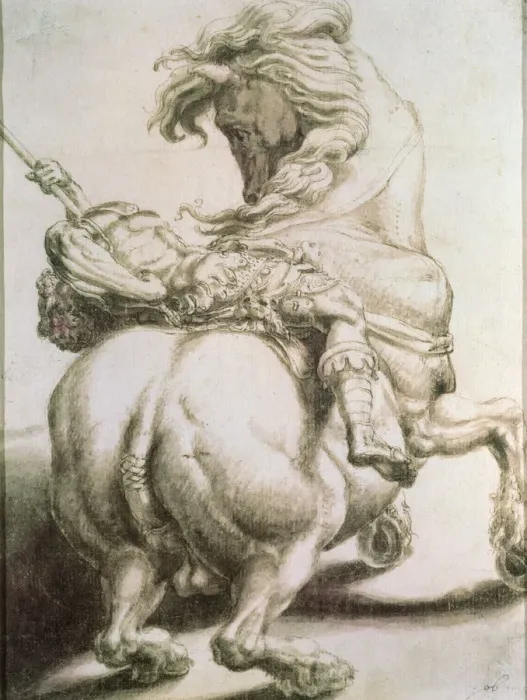 Framed Print : Rider Pierced by a Spear, 16th century. Artist: Francesco Salviati Framed Print : Rider Pierced by a Spear, 16th century. Artist: Francesco Salviati