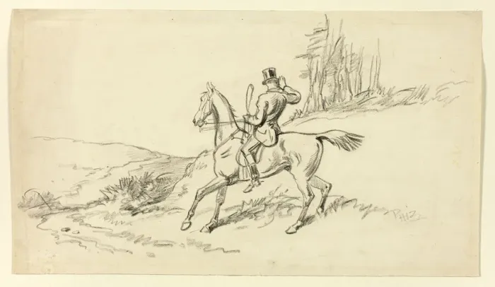 Framed Print : Rider Reining in Horse, n. d. Creator: Hablot Knight Browne Framed Print : Rider Reining in Horse, n. d. Creator: Hablot Knight Browne