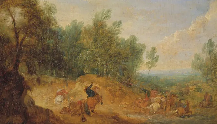 Framed Print : Riders attacked at a Ford. Creator: Adam Frans van der Meulen Framed Print : Riders attacked at a Ford. Creator: Adam Frans van der Meulen