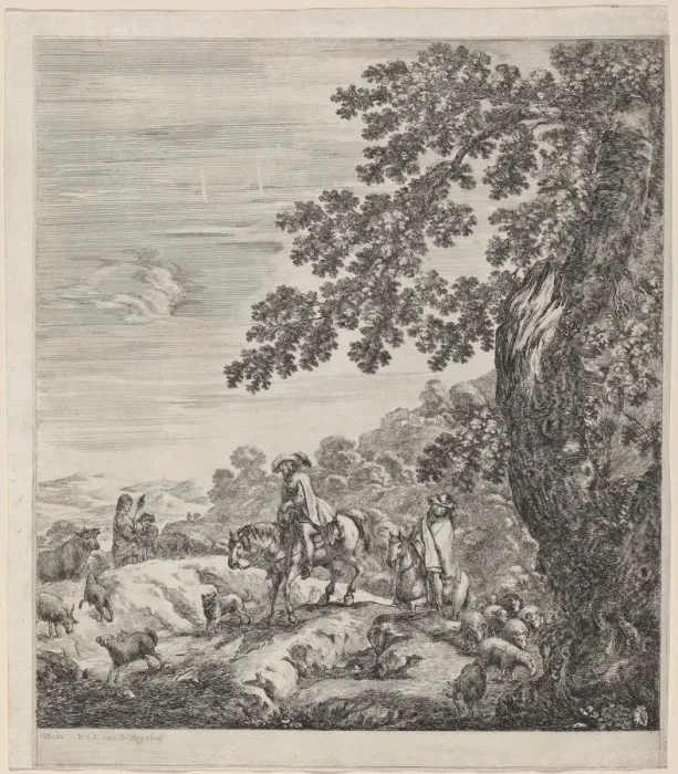 Framed Print : Two Riders Passing Near a Herd of Animals, 1656. Creator: Stefano della Bella Framed Print : Two Riders Passing Near a Herd of Animals, 1656. Creator: Stefano della Bella