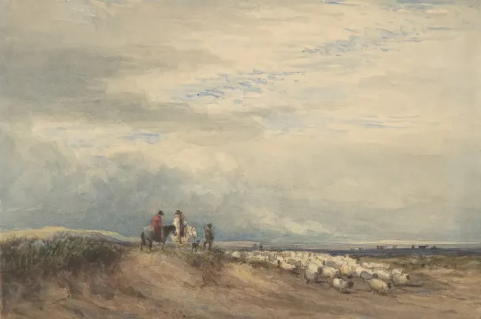 Framed Print : Riders with Sheep near an Estuary, 1830. Creator: David Cox the elder Framed Print : Riders with Sheep near an Estuary, 1830. Creator: David Cox the elder