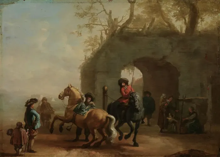 Framed Print : Riding school, copy after Philips Wouvermans, Mid 17th century. Creator: Unknown Framed Print : Riding school, copy after Philips Wouvermans, Mid 17th century. Creator: Unknown