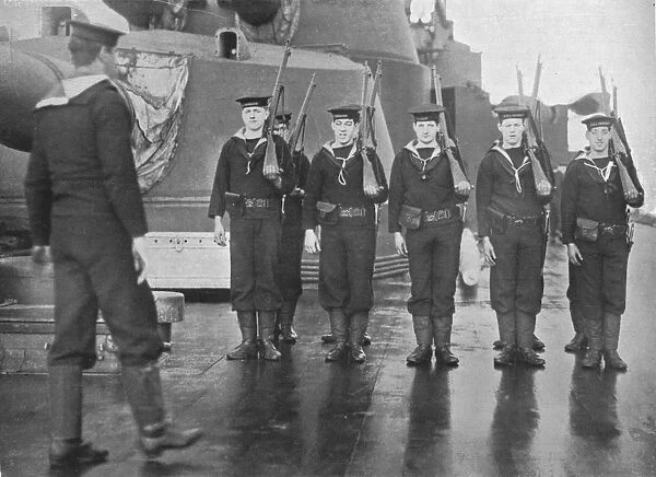 Rifle drill on board a British battleship, 1915