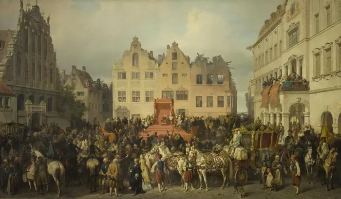 Framed Print : Riga swearing allegiance to Peter the Great, 1710, 1868. Artist: Kotzebue, Alexander von (1815-1889) Framed Print : Riga swearing allegiance to Peter the Great, 1710, 1868. Artist: Kotzebue, Alexander von (1815-1889)