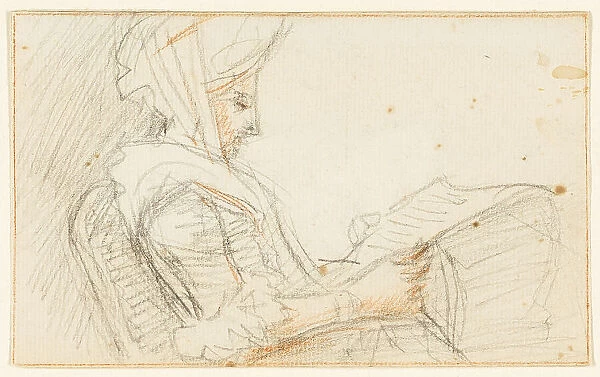 Right Profile of Seated Woman Reading, n.d. Creator: William Hoare
