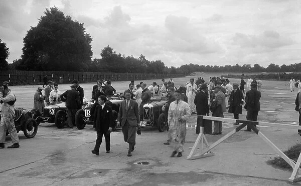 Riley 9, Aston Martin and Salmson at the LCC Relay GP, Brooklands, 25 July 1931. Artist