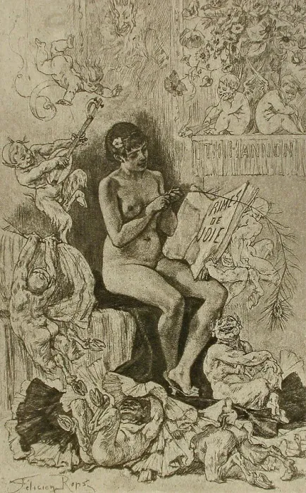 Framed Print : Rimes de joie, 1881. Creator: Félicien Rops Framed Print : Rimes de joie, 1881. Creator: Félicien Rops
