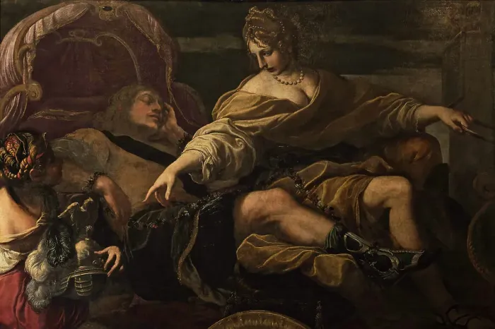 Framed Print : Rinaldo and Armida, First half of the 17th century. Creator: Tiarini, Alessandro (1577-1668) Framed Print : Rinaldo and Armida, First half of the 17th century. Creator: Tiarini, Alessandro (1577-1668)