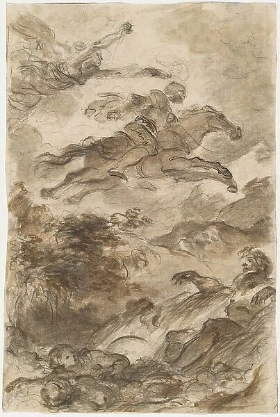 Rinaldo, Astride Baiardo, Flies Off in Pursuit of Angelica, c. 1795. Creator: Jean-Honore Fragonard