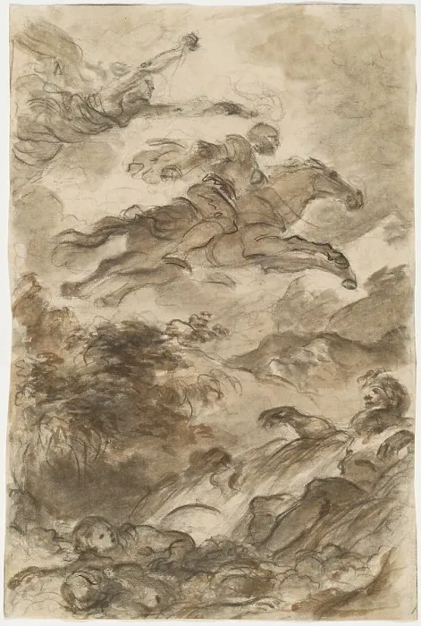 Framed Print : Rinaldo, Astride Baiardo, Flies Off in Pursuit of Angelica, c. 1795. Creator: Jean-Honore Fragonard Framed Print : Rinaldo, Astride Baiardo, Flies Off in Pursuit of Angelica, c. 1795. Creator: Jean-Honore Fragonard