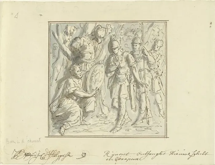 Framed Print : Rinaldo gets new weapons, 1677-1755. Creator: Elias van Nijmegen