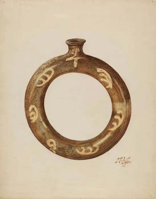 Framed Print : Ring-shaped Pottery Bottle, c. 1940. Creators: Arthur Stewart, Claude Marshall Framed Print : Ring-shaped Pottery Bottle, c. 1940. Creators: Arthur Stewart, Claude Marshall