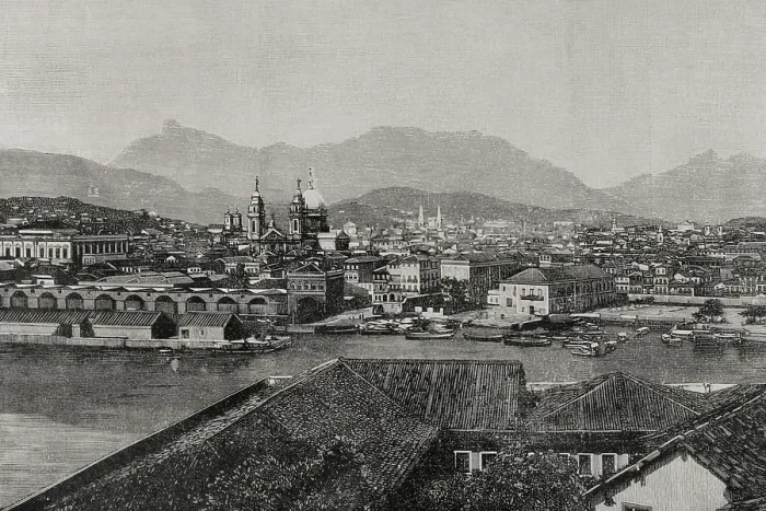 Framed Print : Rio de Janeiro, Brazil: panoramic view from the roadstead, 1898. Creator: Bernardo Rico Framed Print : Rio de Janeiro, Brazil: panoramic view from the roadstead, 1898. Creator: Bernardo Rico