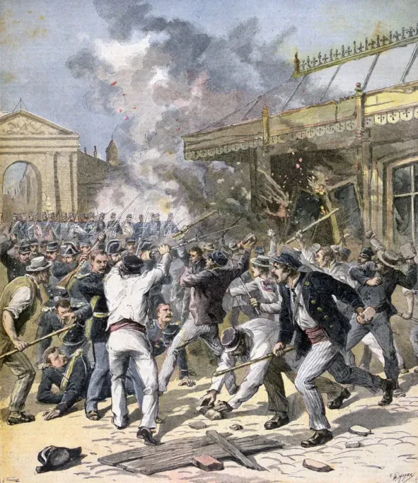 Framed Print : The riot in Bordeaux, Aquitaine, 1891. Artist: Henri Meyer Framed Print : The riot in Bordeaux, Aquitaine, 1891. Artist: Henri Meyer