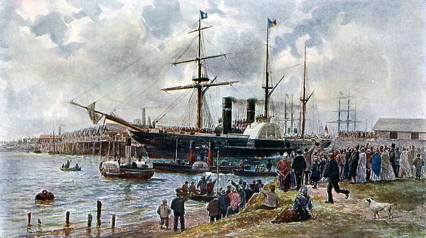 The Ripon leaving Southampton with troops for the Crimea, 1904