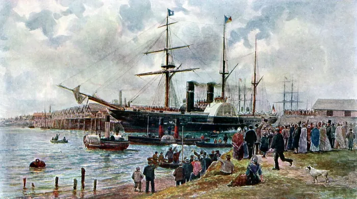Framed Print : The Ripon leaving Southampton with troops for the Crimea, 1904 Framed Print : The Ripon leaving Southampton with troops for the Crimea, 1904