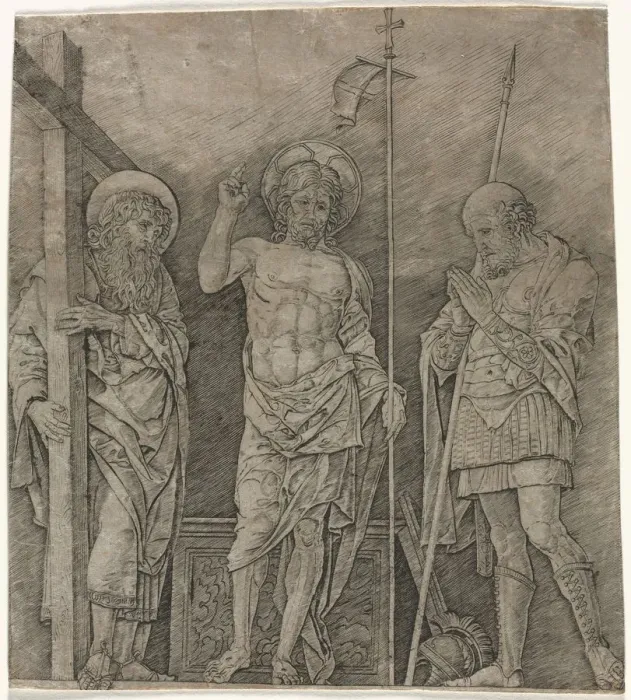 Framed Print : The Risen Christ between St Andrew and Longinus, early 1470 s. Creator: Andrea Mantegna (Italian