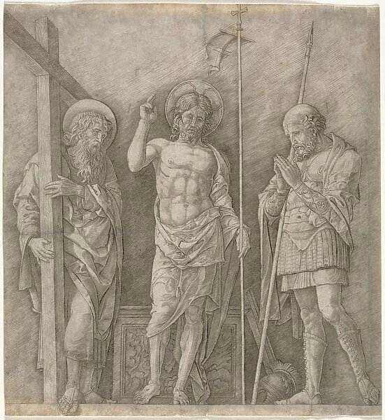 The Risen Christ between St Andrew and Longinus, early 1470s. Creator: Andrea Mantegna (Italian