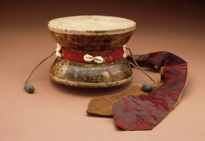 Framed Print : Ritual Pellet Drum, c.18th century. Creator: Unknown Framed Print : Ritual Pellet Drum, c.18th century. Creator: Unknown